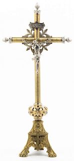 A Gilt and Silvered Metal Altar Crucifix, Height 26 inches.