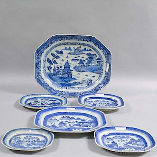 Six Canton Porcelain Octagonal Platters