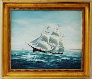 Robert Lee Perry (Massachusetts/Maine, 1909-1991)       Portrait of the Clipper Ship Lightning.