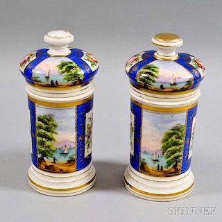 Pair of Hand-painted Porcelain Covered Jars
