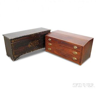 Federal-style Inlaid Mahogany Three-drawer Desk Top and a Paint-decorated Blanket Chest