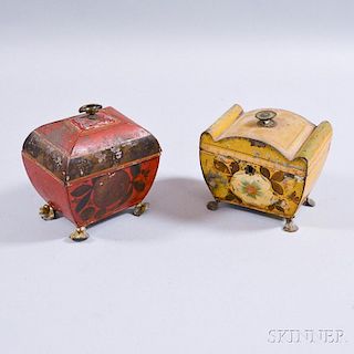 Two Paint-decorated Tole Tea Caddies