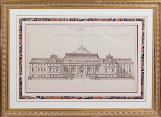 * Three French Architectural Elevated Prints, Height 12 x width 21 1/2 inches.