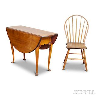 Queen Anne Maple Drop-leaf Table and a Bamboo-turned Bow-back Windsor Side Chair