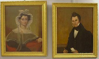 American School, 19th Century       Pair of Portraits of a Man and Wife.