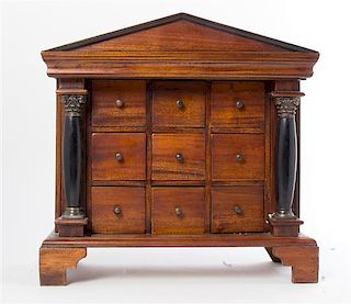 A Neoclassical Style Mahogany Collector's Chest, Height 16 x width 16 1/4 x depth 7 1/2 inches.