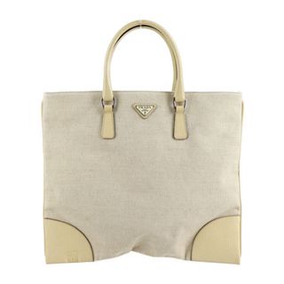 PRADA Prada handbag canvas leather beige system
