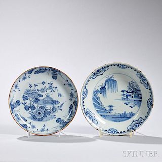 Two Tin-glazed Earthenware Chinoiserie-decorated Saucer Dishes