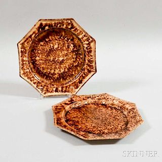 Two Octagonal Tortoiseshell-glazed Earthenware Plates