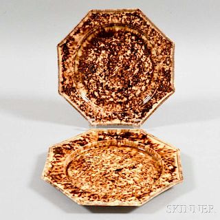 Two Octagonal Tortoiseshell-glazed Earthenware Plates