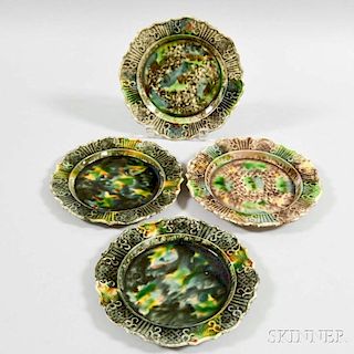 Four Small Tortoiseshell-glazed Earthenware Plates