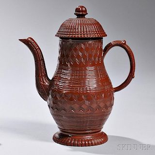 Red Stoneware Coffeepot and Cover