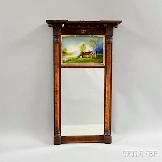 Small Federal Mahogany and Maple Mirror with Reverse-painted Tablet