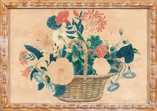 Watercolor on Paper Basket of Flowers