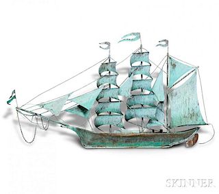 Large Patinated Copper Ship's Model