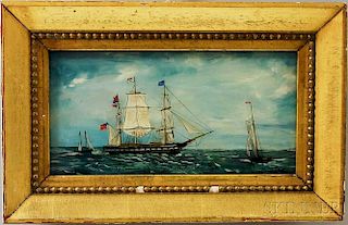 Framed Jane Schultz Reverse-painted Portrait of the Ship Freemason