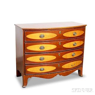 Federal-style Inlaid Mahogany and Maple Veneer Bow-front Chest of Drawers