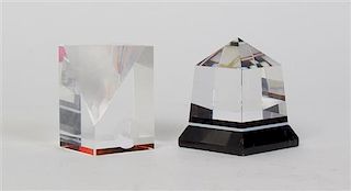 * Two James Shaw Studio Glass Paperweights, Height of tallest 3 3/8 inches.