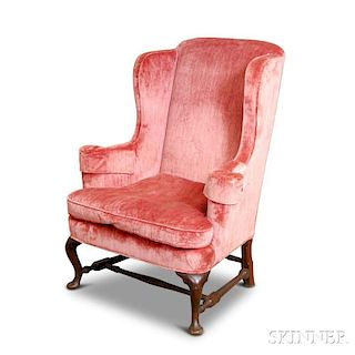 Queen Anne Upholstered Walnut Wing Chair