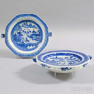 Two Canton Porcelain Hot Water Plates