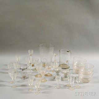 Approximately Thirty-three Colorless Blown Glass Tableware Items