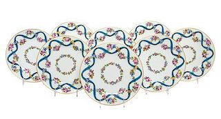 * A Set of Eight Sevres Style Porcelain Dinner Plates, Diameter 10 inches.