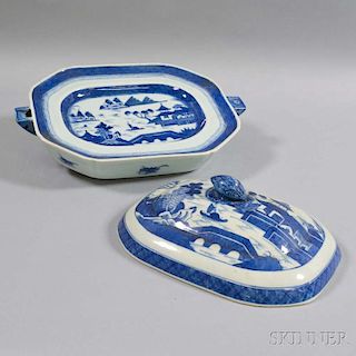 Canton Porcelain Covered Hot Water Warming Platter
