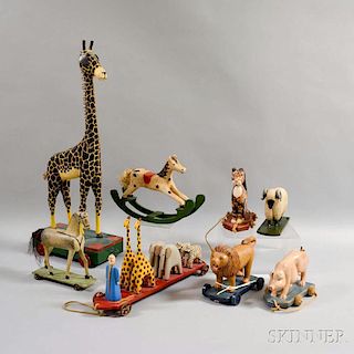Group of Contemporary Folk Art Carved and Painted Wood Toys