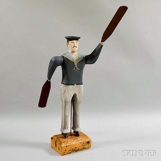 Carved and Painted Contemporary Folk Art Sailor Whirligig