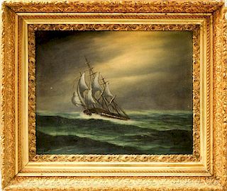 Thomas Bailey (American, 19th/20th Century)       Maritime Scene with a Ship at Sea.
