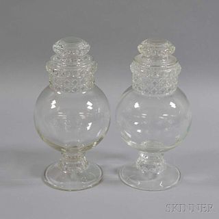 Pair of Pressed Colorless Glass Apothecary Jars