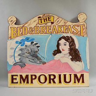 Paint-decorated Wood "The Bed & Breakfast Emporium" Trade Sign