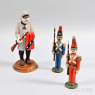 Three Contemporary Carved and Painted Wood Soldiers