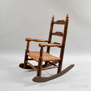 Brown-painted Maple and Pine Child's Armed Rocking Chair