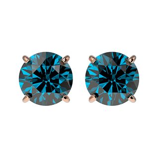 1.50 ctw Certified Intense Blue Diamond Stud Earrings 10k Rose Gold