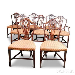 Set of Eight Federal-style Carved Mahogany Shield-back Dining Chairs