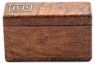 * A Brass Inlaid Burlwood Cigar Box, Height 3 3/4 x width 6 1/4 x depth 2 3/4 inches.