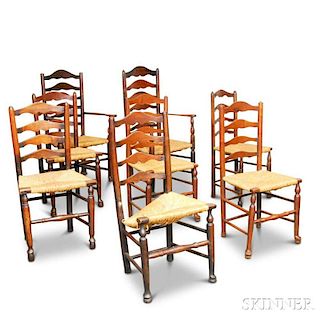 Set of Eight Oak Ladder-back Chairs