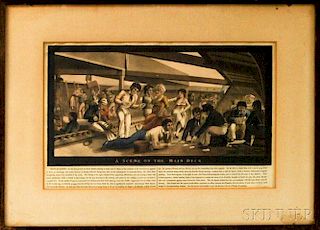 Framed M. Jenkins Colored Aquatint A Scene on the Main Deck