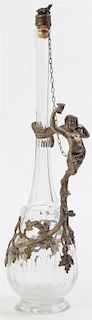 A Continental Silvered Metal-Mounted Cut Glass Decanter, Possibly Italian, Early 20th Century, the glass of baluster form with e