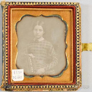 Cased Sixth-plate Daguerreotype of a Girl with a Concertina.