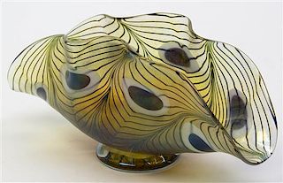 A Robert Held Studio Glass Peacock Bowl, Width 10 inches.