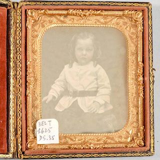 Cased Sixth-plate Daguerreotype of a Girl Wearing a Belt.