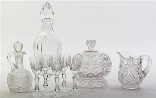 A Cut Glass Six Piece Drink Set, Height of first 11 3/4 inches.