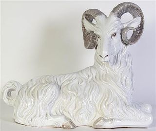 An Italian Ceramic Ram, Width 29 inches.