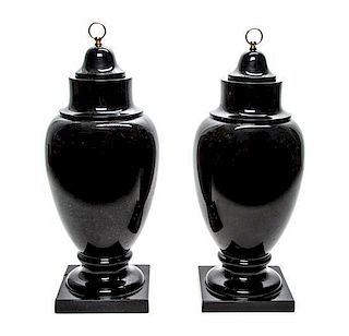 A Pair of Marble Urns, LATE 20TH CENTURY, Height 18 1/2 inches.