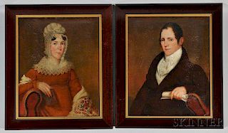 American School, 19th Century    Portraits of John Nielson and His Wife Lydia (Mendenhall), Harrisburg, Pennsylvania