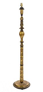A Kashmir Painted Lacquer and Gilt Floor Lamp, Height 62 3/8 inches.