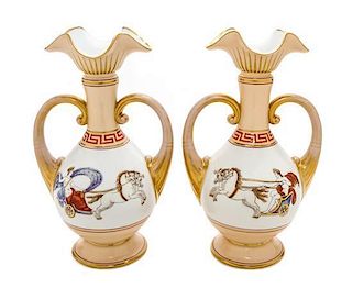 A Pair of Continental Porcelain Vases, Height 13 3/4 inches.