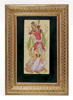 A Persian Bone Inlaid Frame, Height overall 13 3/8 x width 9 1/2 inches.